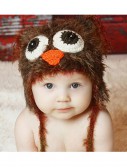 Infant Brown Yarn Owl Hat, halloween costume (Infant Brown Yarn Owl Hat)
