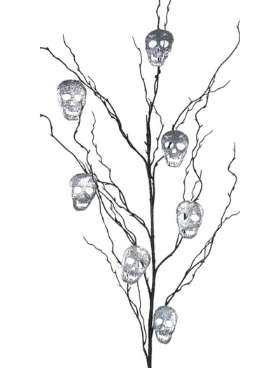 50" Black Glitter Branch w/Silver Skulls, halloween costume (50" Black Glitter Branch w/Silver Skulls)