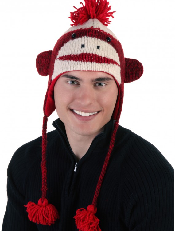 Adult Red Cute Sock Monkey Hat, halloween costume (Adult Red Cute Sock Monkey Hat)