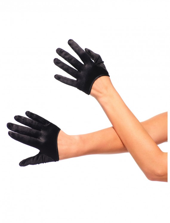 Black Cropped Satin Gloves, halloween costume (Black Cropped Satin Gloves)