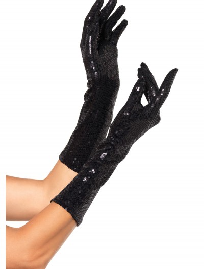 Black Sequin Elbow Length Gloves, halloween costume (Black Sequin Elbow Length Gloves)