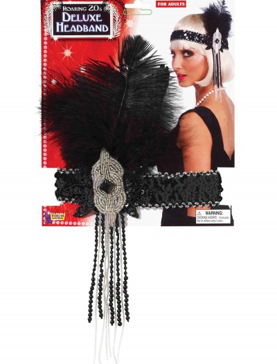 Black/Silver Deluxe Beaded Flapper Headband, halloween costume (Black/Silver Deluxe Beaded Flapper Headband)