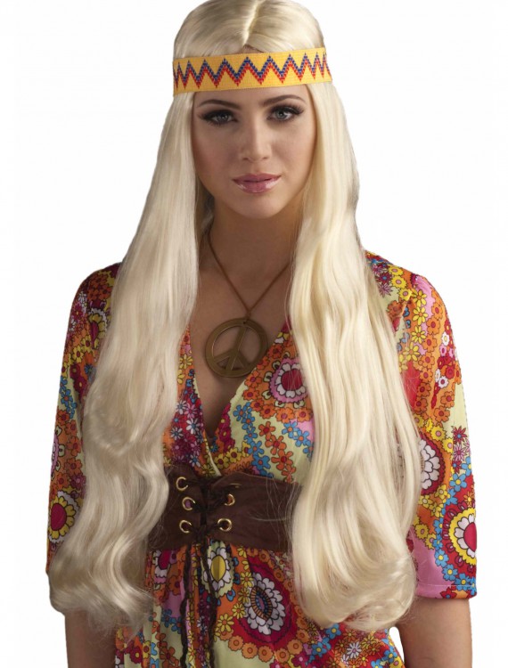 Blonde Hippie Chick Wig w/ Headband, halloween costume (Blonde Hippie Chick Wig w/ Headband)
