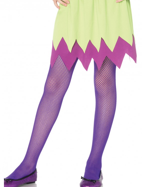 Child Neon Purple Fishnet Tights, halloween costume (Child Neon Purple Fishnet Tights)