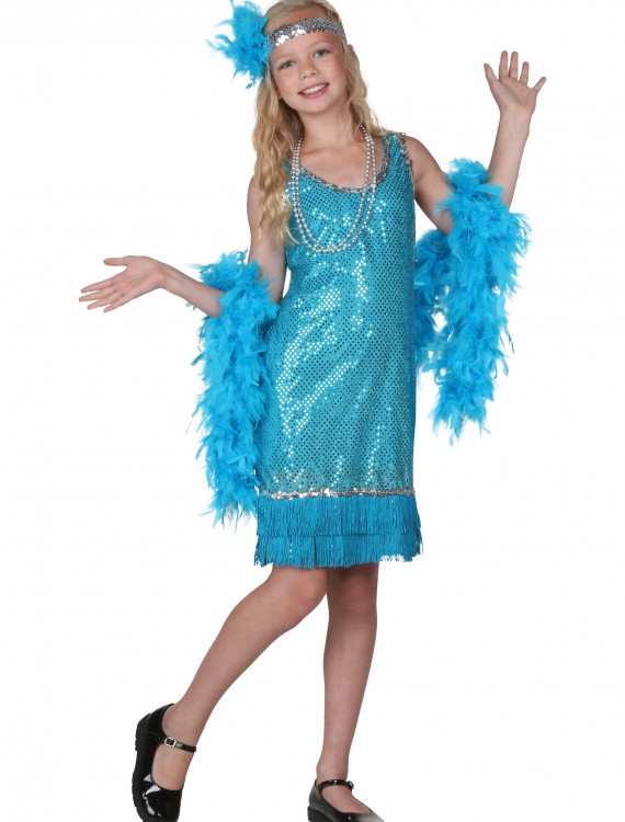 Child Turquoise Sequin and Fringe Flapper Costume, halloween costume (Child Turquoise Sequin and Fringe Flapper Costume)