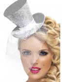 Fever Silver Glitter Mini Top Hat, halloween costume (Fever Silver Glitter Mini Top Hat)