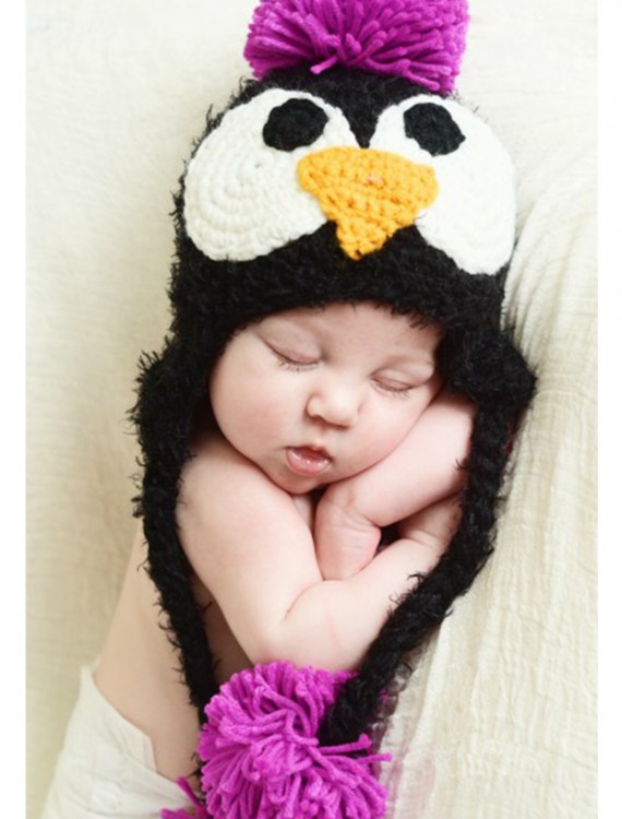 Infant Black Feather Penguin Hat with Pink Accents, halloween costume (Infant Black Feather Penguin Hat with Pink Accents)