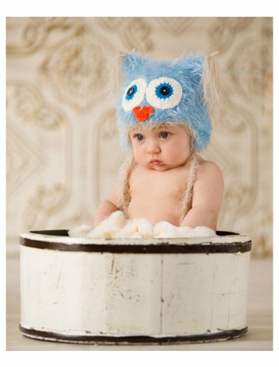 Infant Blue Yarn Owl Hat, halloween costume (Infant Blue Yarn Owl Hat)