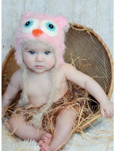 Infant Pink Yarn Owl Hat, halloween costume (Infant Pink Yarn Owl Hat)