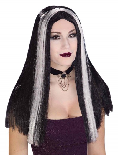 Long Black and White Streaked Wig, halloween costume (Long Black and White Streaked Wig)