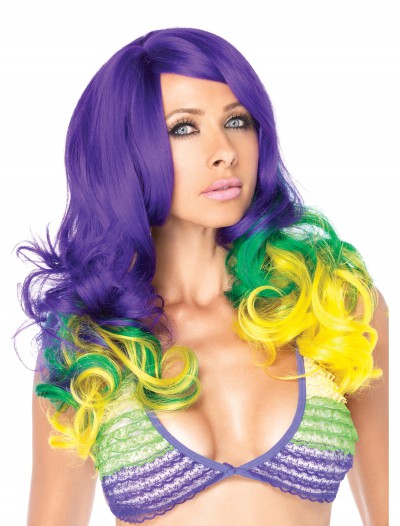 Mardi Gras Tri-Color Wavy Wig, halloween costume (Mardi Gras Tri-Color Wavy Wig)