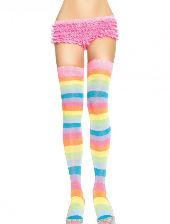 Neon Rainbow Thigh High Stockings, halloween costume (Neon Rainbow Thigh High Stockings)