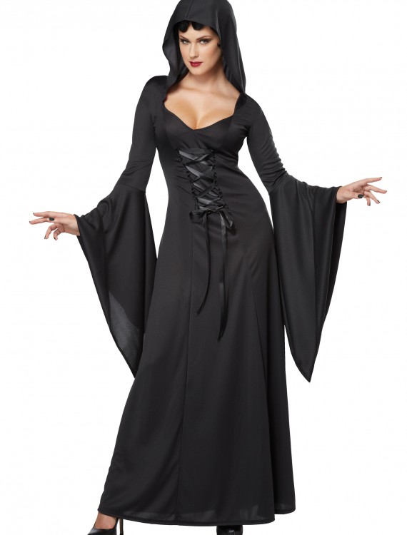 Plus Size Hooded Black Lace Up Robe, halloween costume (Plus Size Hooded Black Lace Up Robe)