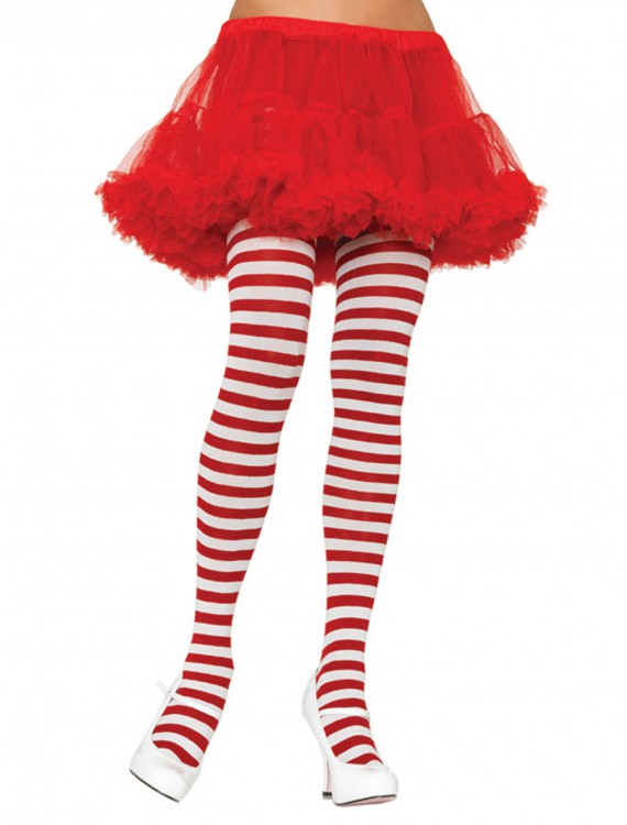 Plus Size White / Red Striped Tights, halloween costume (Plus Size White / Red Striped Tights)