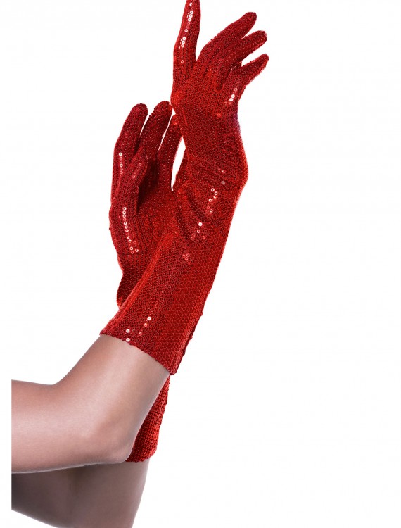 Red Sequin Elbow Length Gloves, halloween costume (Red Sequin Elbow Length Gloves)