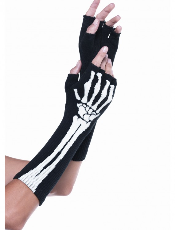 Skeleton Fingerless Gloves, halloween costume (Skeleton Fingerless Gloves)
