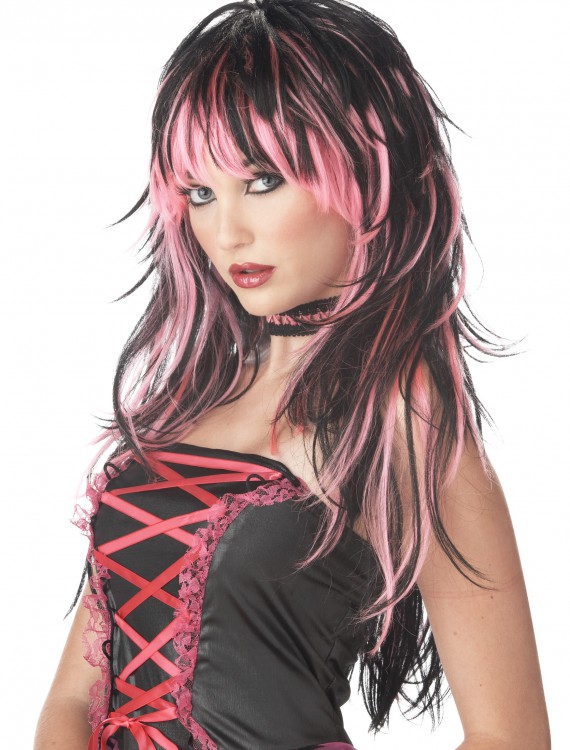 Tempting Tresses Pink/Black Wig, halloween costume (Tempting Tresses Pink/Black Wig)