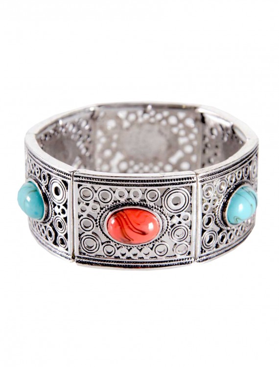 Turquoise and Coral Stone Silver Bracelet, halloween costume (Turquoise and Coral Stone Silver Bracelet)